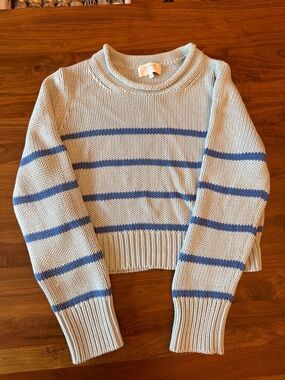 La Ligne Cotton  Light Blue Striped Cropped Sweater